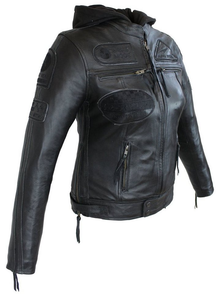 Alpha Speeds Motorradjacke - /Freizeit Damen Lammlederjacke Bikerjacke Highway 11 (mit einer abnehmbaren Kapuze) aus weichem Lammleder, inklusive einsetzbarer P – Bild 3 von 5