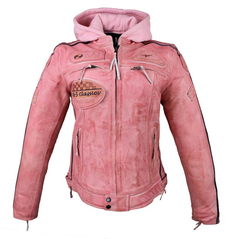 Alpha Speeds Motorradjacke - /Freizeit Damen Lammlederjacke Bikerjacke Highway 11 (mit einer abnehmbaren Kapuze) aus weichem Lammleder, inklusive einsetzbarer P – Bild 2 von 5