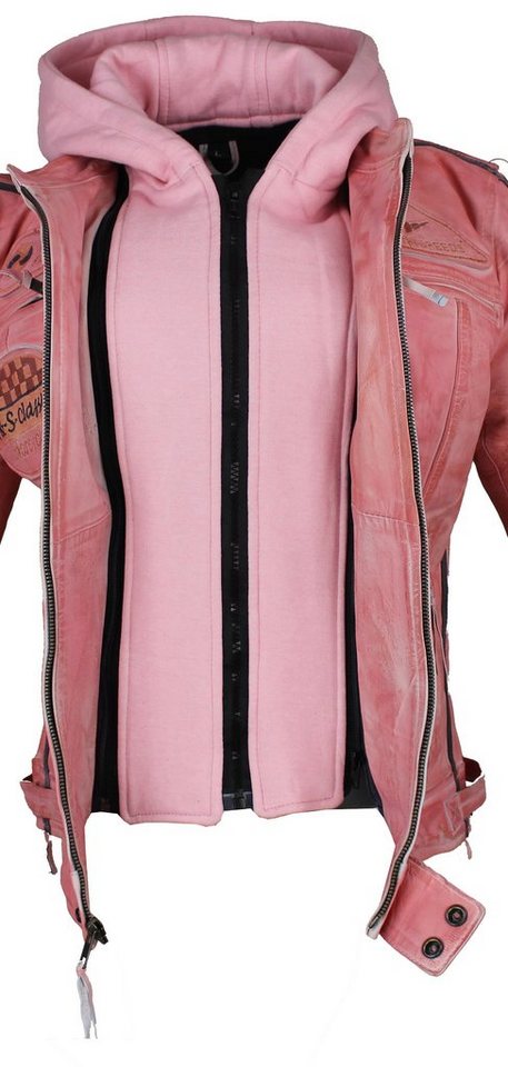 Alpha Speeds Motorradjacke - /Freizeit Damen Lammlederjacke Bikerjacke Highway 11 (mit einer abnehmbaren Kapuze) aus weichem Lammleder, inklusive einsetzbarer P – Bild 4 von 5