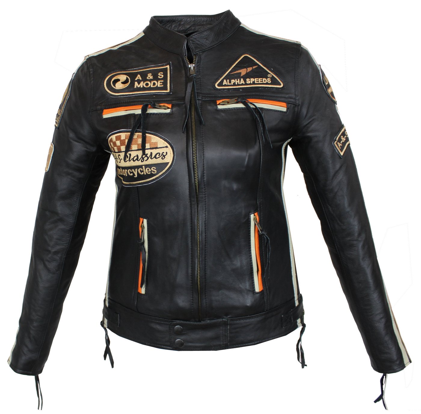Alpha Speeds Motorradjacke - /Freizeit Damen Lammlederjacke Bikerjacke Highway 11 (mit einer abnehmbaren Kapuze) aus weichem Lammleder, inklusive einsetzbarer P – Bild 5 von 5