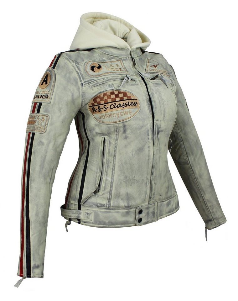 Alpha Speeds Motorradjacke - /Freizeit Damen Lammlederjacke Bikerjacke Highway 11 (mit einer abnehmbaren Kapuze) aus weichem Lammleder, inklusive einsetzbarer P – Bild 3 von 5