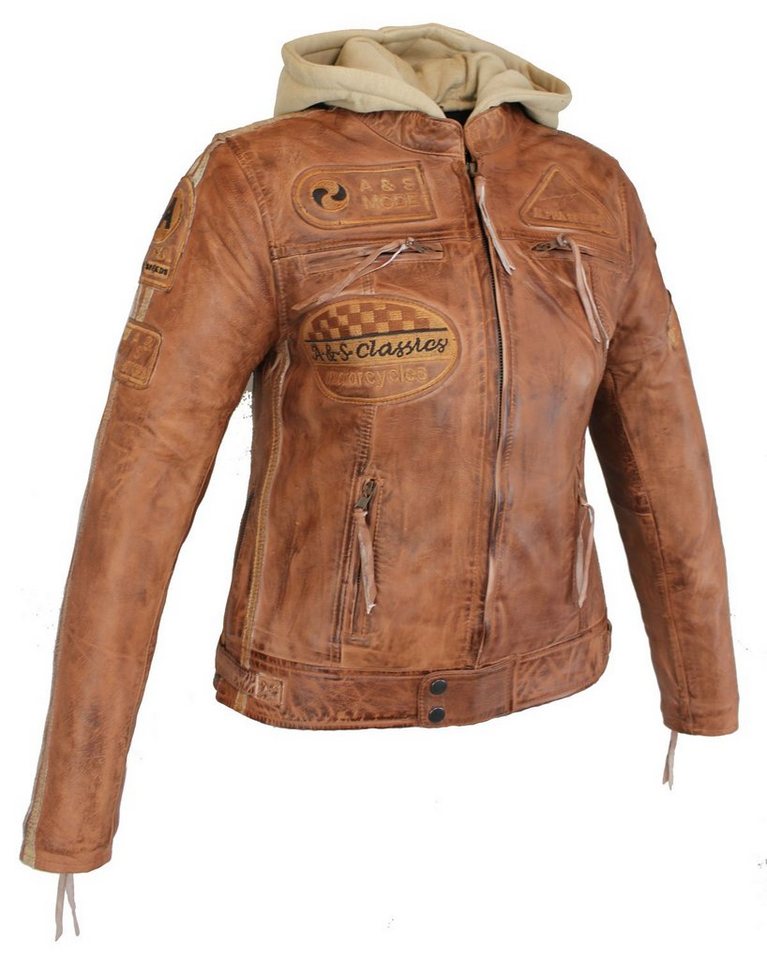 Alpha Speeds Motorradjacke - /Freizeit Damen Lammlederjacke Bikerjacke Highway 11 (mit einer abnehmbaren Kapuze) aus weichem Lammleder, inklusive einsetzbarer P – Bild 3 von 5