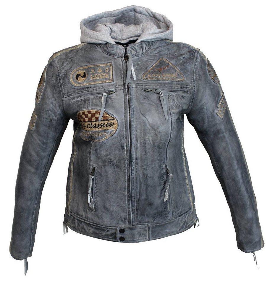 Alpha Speeds Motorradjacke - /Freizeit Damen Lammlederjacke Bikerjacke Highway 11 (mit einer abnehmbaren Kapuze) aus weichem Lammleder, inklusive einsetzbarer P – Bild 2 von 5