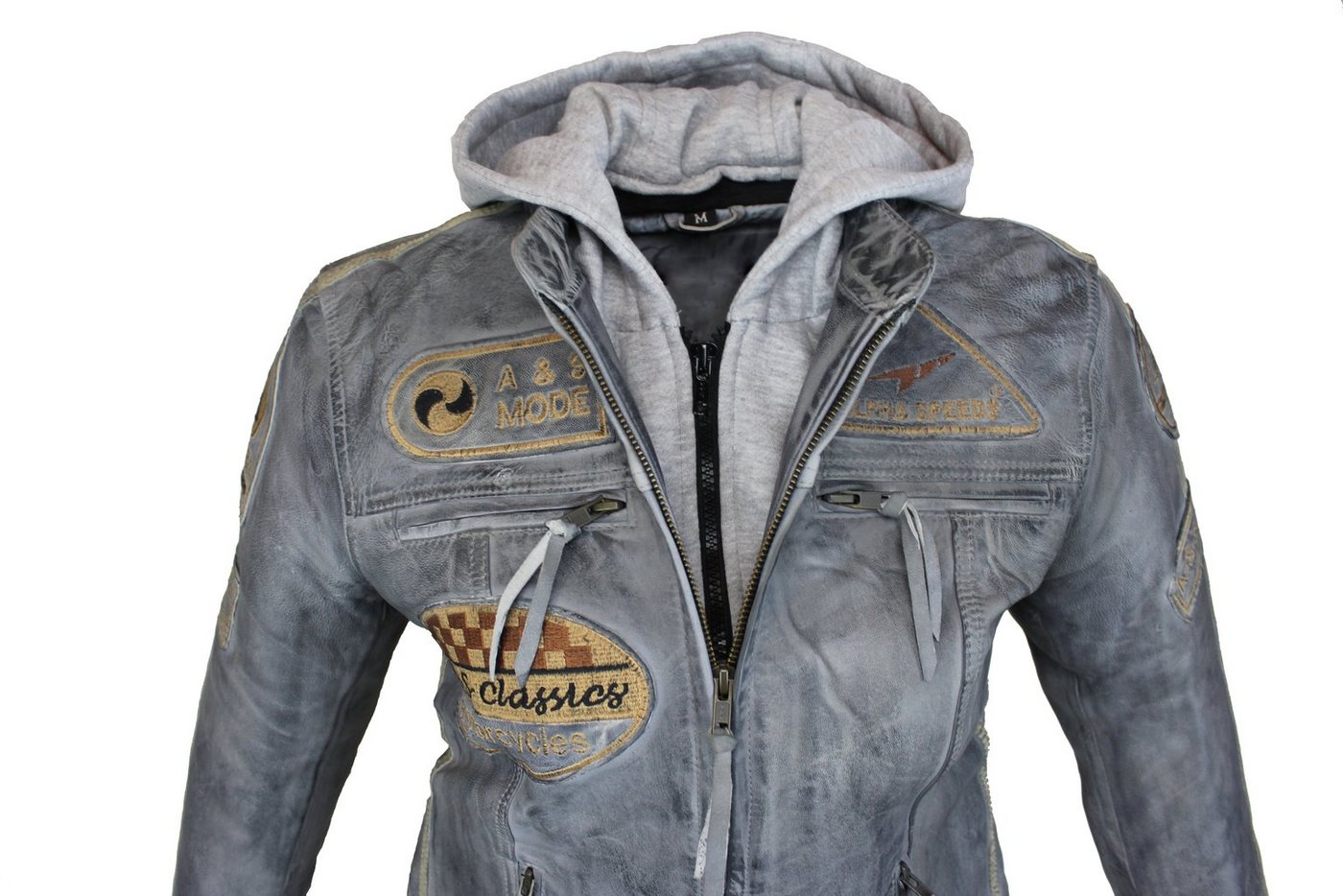 Alpha Speeds Motorradjacke - /Freizeit Damen Lammlederjacke Bikerjacke Highway 11 (mit einer abnehmbaren Kapuze) aus weichem Lammleder, inklusive einsetzbarer P – Bild 4 von 5