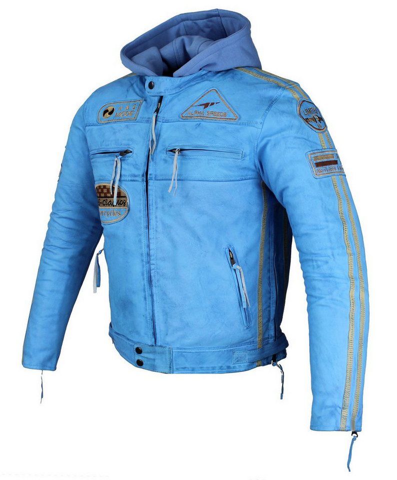 Alpha Speeds Motorradjacke - /Freizeit Herren Lammlederjacke Bikerjacke Highway 11 (Abnehmbares Innenfutter und Kapuze, (NEUE VERSION 2025) Aus weichem Lammlede – Bild 2 von 5