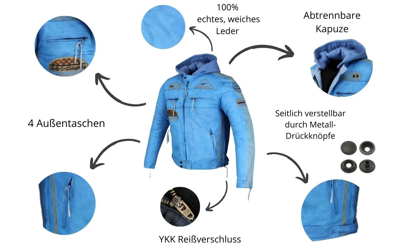 Alpha Speeds Motorradjacke - /Freizeit Herren Lammlederjacke Bikerjacke Highway 11 (Abnehmbares Innenfutter und Kapuze, (NEUE VERSION 2025) Aus weichem Lammlede – Bild 3 von 5