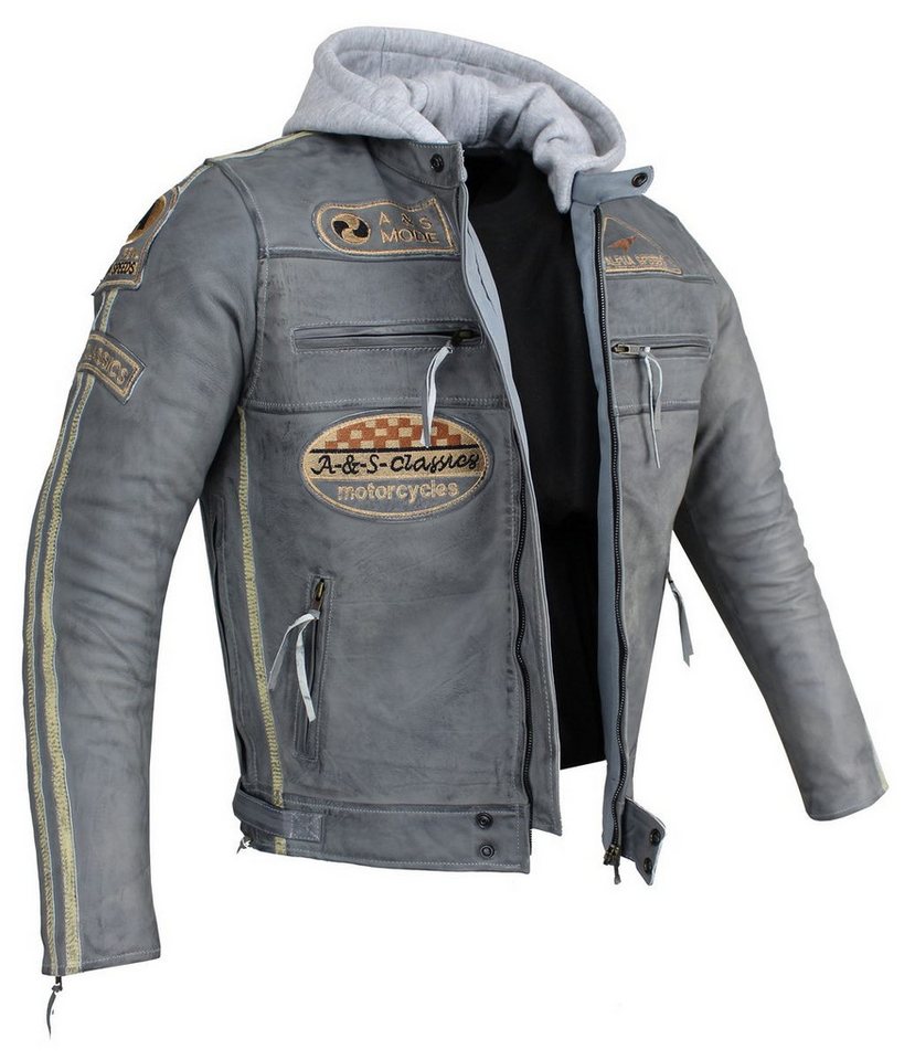Alpha Speeds Motorradjacke - /Freizeit Herren Lammlederjacke Bikerjacke Highway 11 (Abnehmbares Innenfutter und Kapuze, (NEUE VERSION 2025) Aus weichem Lammlede – Bild 2 von 5