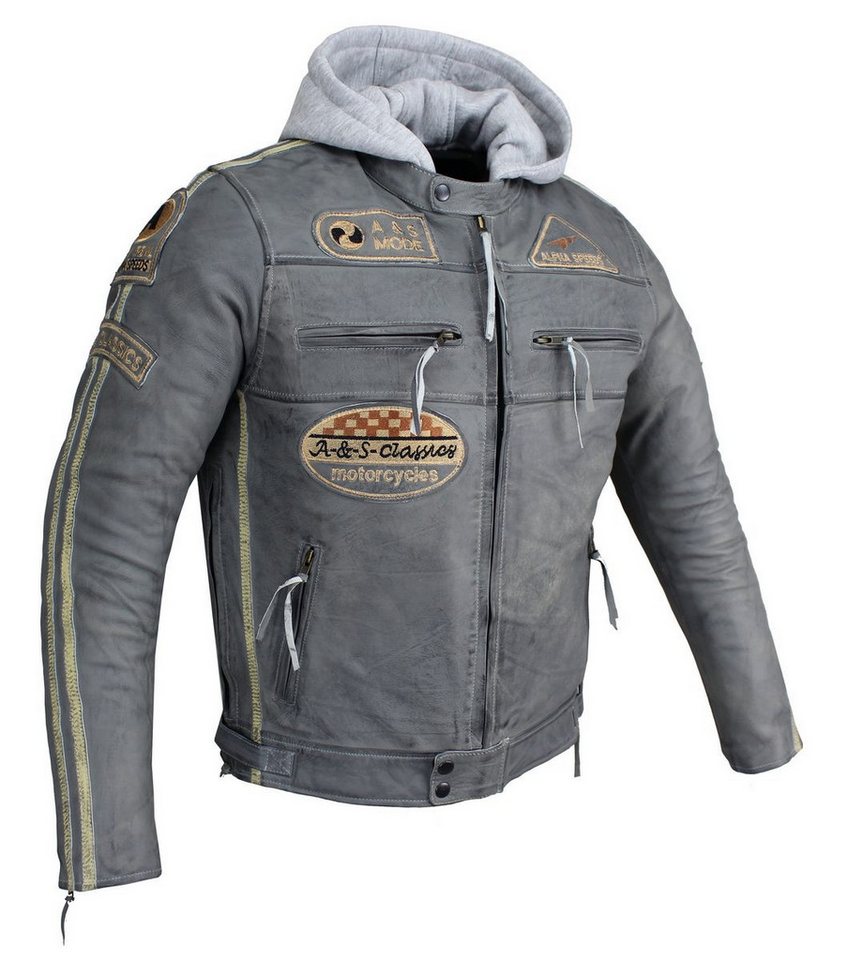 Alpha Speeds Motorradjacke - /Freizeit Herren Lammlederjacke Bikerjacke Highway 11 (Abnehmbares Innenfutter und Kapuze, (NEUE VERSION 2025) Aus weichem Lammlede – Bild 4 von 5