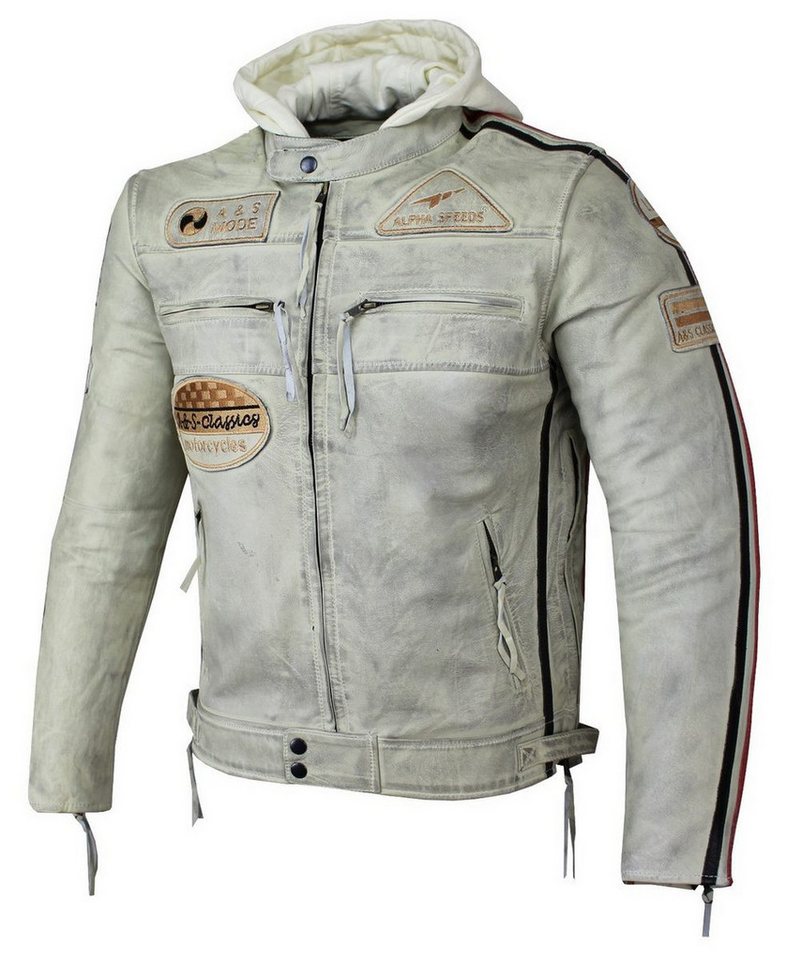 Alpha Speeds Motorradjacke - /Freizeit Herren Lammlederjacke Bikerjacke Highway 11 (Abnehmbares Innenfutter und Kapuze, (NEUE VERSION 2025) Aus weichem Lammlede – Bild 2 von 5