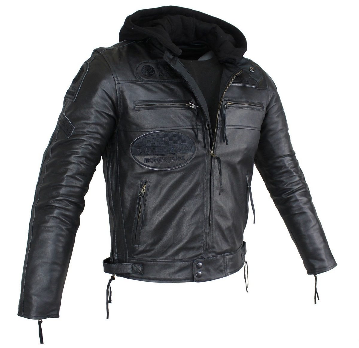 Alpha Speeds Motorradjacke - /Freizeit Herren Lammlederjacke Bikerjacke Highway 11 (Abnehmbares Innenfutter und Kapuze, (NEUE VERSION 2025) Aus weichem Lammlede – Bild 2 von 5