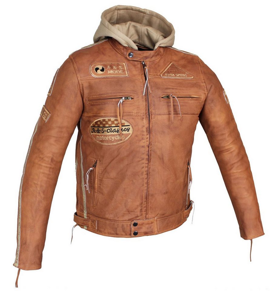 Alpha Speeds Motorradjacke - /Freizeit Herren Lammlederjacke Bikerjacke Highway 11 (Abnehmbares Innenfutter und Kapuze, (NEUE VERSION 2025) Aus weichem Lammlede – Bild 2 von 5