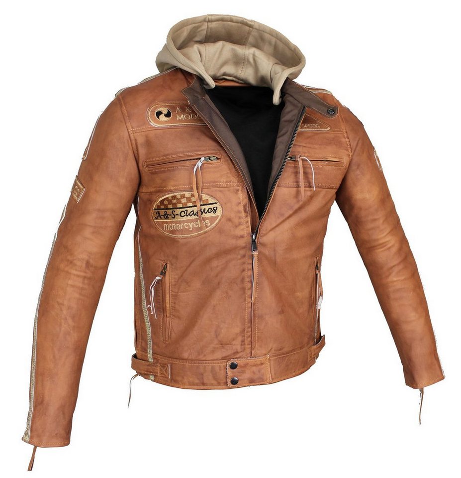 Alpha Speeds Motorradjacke - /Freizeit Herren Lammlederjacke Bikerjacke Highway 11 (Abnehmbares Innenfutter und Kapuze, (NEUE VERSION 2025) Aus weichem Lammlede – Bild 4 von 5