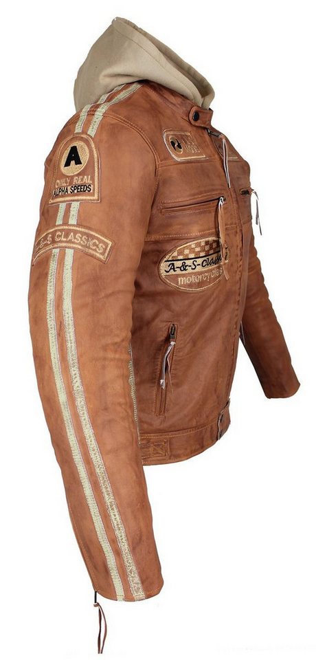 Alpha Speeds Motorradjacke - /Freizeit Herren Lammlederjacke Bikerjacke Highway 11 (Abnehmbares Innenfutter und Kapuze, (NEUE VERSION 2025) Aus weichem Lammlede – Bild 5 von 5