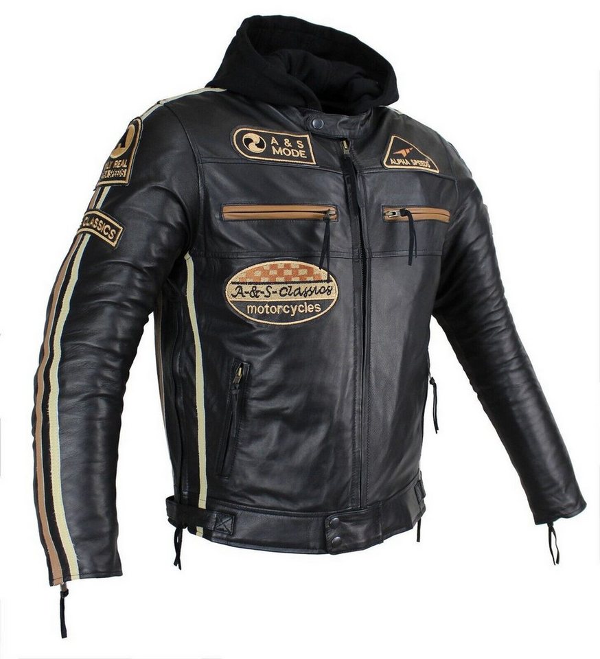 Alpha Speeds Motorradjacke - /Freizeit Herren Lammlederjacke Bikerjacke Highway 11 (Abnehmbares Innenfutter und Kapuze, (NEUE VERSION 2025) Aus weichem Lammlede – Bild 2 von 5