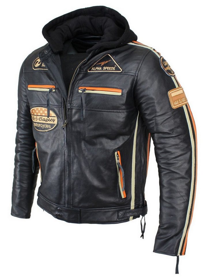 Alpha Speeds Motorradjacke - /Freizeit Herren Lammlederjacke Bikerjacke Highway 11 (Abnehmbares Innenfutter und Kapuze, (NEUE VERSION 2025) Aus weichem Lammlede – Bild 2 von 5