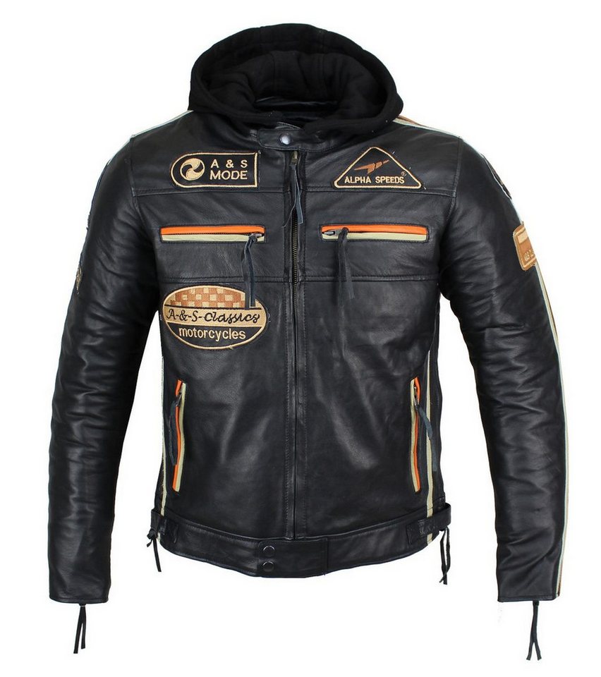 Alpha Speeds Motorradjacke - /Freizeit Herren Lammlederjacke Bikerjacke Highway 11 (Abnehmbares Innenfutter und Kapuze, (NEUE VERSION 2025) Aus weichem Lammlede – Bild 4 von 5