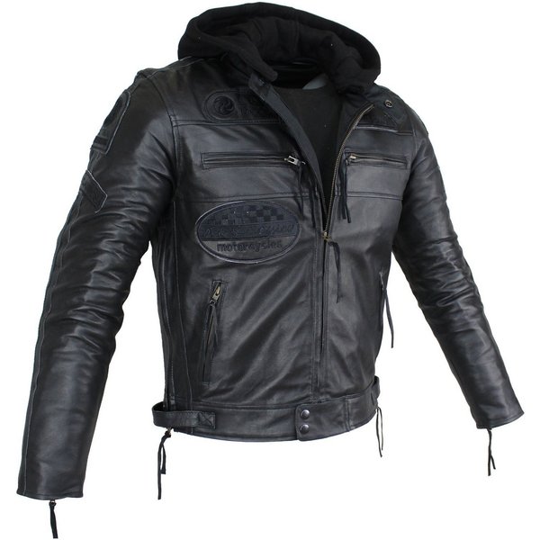 Alpha Speeds Motorradjacke Herren Leder Jacke Biker Freizeit Highway Jacke Schwarz (Trennbare Innenjacke + Kapuze) aus weichem Lammleder, mit herausnehmbare Pro