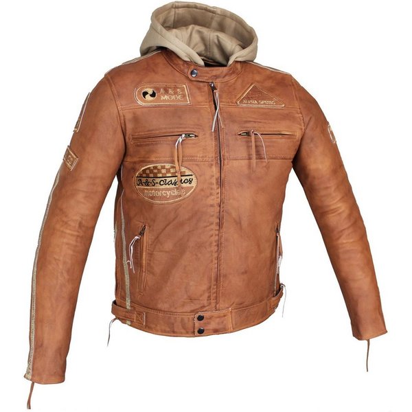 Alpha Speeds Motorradjacke Herren Leder Jacke Biker Freizeit Highway Jacke König Braun (Trennbare Innenjacke + Kapuze) aus weichem Lammleder, mit herausnehmbare