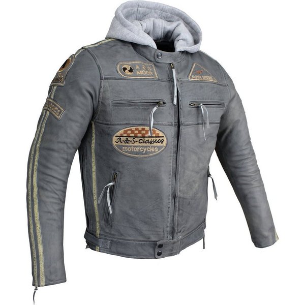 Alpha Speeds Motorradjacke Herren Leder Jacke Biker Freizeit Highway Jacke Grau (Trennbare Innenjacke + Kapuze) aus weichem Lammleder, mit herausnehmbare Protek
