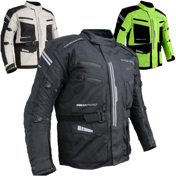 Alpha Speeds Motorradjacke JET PRO, All-Saison Motorradjacke inklusive Protektoren (2026) Abnehmbares Membran + Futter, 7 Belüftungen, 10 Taschen, in Schwarz