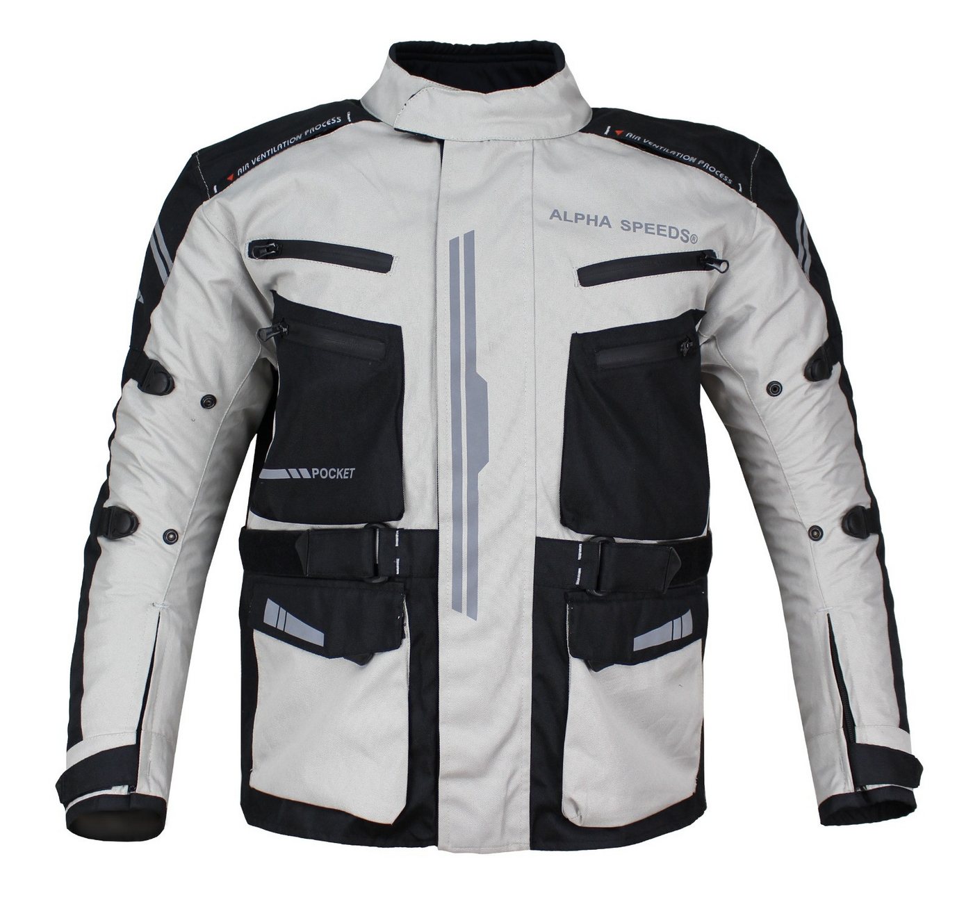 Alpha Speeds Motorradjacke JET PRO, All-Saison Motorradjacke inklusive Protektoren (2026) Abnehmbares Membran + Futter, 7 Belüftungen, 10 Taschen, in Off-White – Bild 3 von 5
