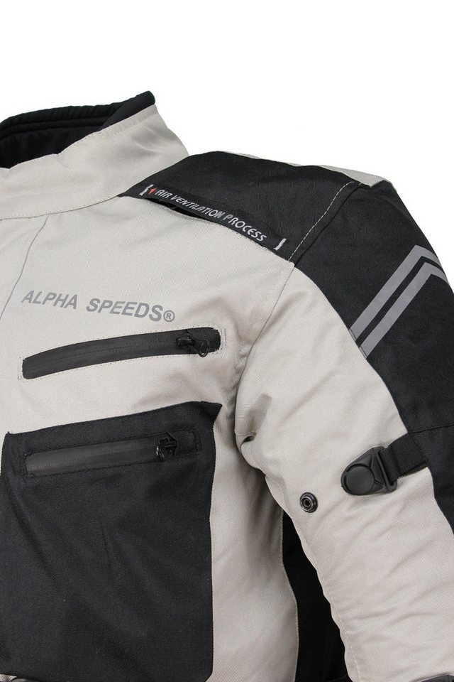 Alpha Speeds Motorradjacke JET PRO, All-Saison Motorradjacke inklusive Protektoren (2026) Abnehmbares Membran + Futter, 7 Belüftungen, 10 Taschen, in Off-White – Bild 4 von 5