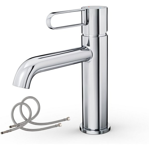 Alphabath Waschtischarmatur (Set, Bad Wasserhahn mit einem 3/8"-Zoll-Kompressionsschläuche) Messinggehäuse Keramikkartusche Einhebelmischer Chrom Badarmatur