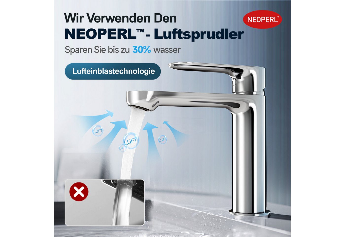 Alphabath Waschtischarmatur (Set, Bad Wasserhahn mit einem 3/8"-Zoll-Kompressionsgelenk) Chrom Badarmatur,mit Keramikkartusche,Edelstahl für Badezimmer – Bild 4 von 5