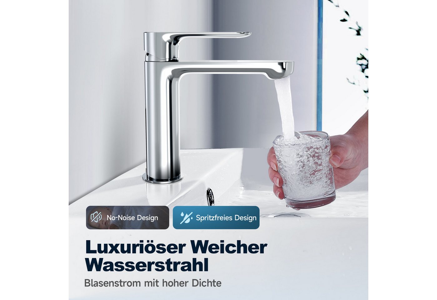 Alphabath Waschtischarmatur (Set, Bad Wasserhahn mit einem 3/8"-Zoll-Kompressionsgelenk) Chrom Badarmatur,mit Keramikkartusche,Edelstahl für Badezimmer – Bild 5 von 5