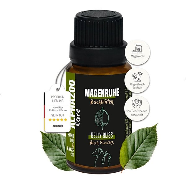 ALPHAZOO Magenruhe Bachblüten 15g, Globuli - Verdauung - für Hunde und Katzen, Ergänzungsfutter für: Katzen, Hunde, Perfekt für die innere Balance im Magen und