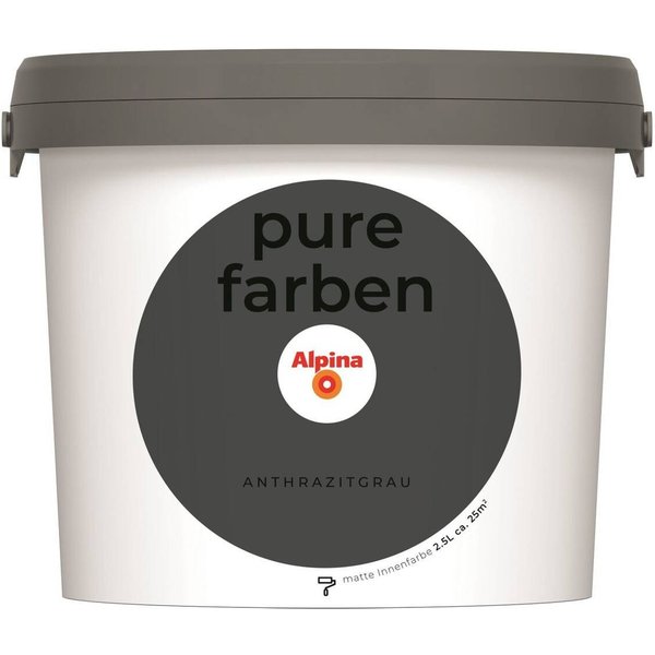 Alpina Wand- und Deckenfarbe Anthrazitgrau, Matt, wasserbasiert, hoch deckend, geruchsarm