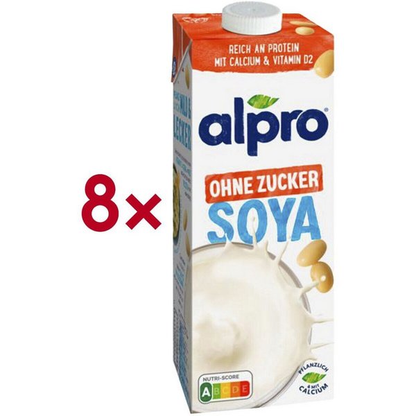 Alpro Pflanzenmilch SOYA ohne Zucker, 8x 1 Liter Sojadrink