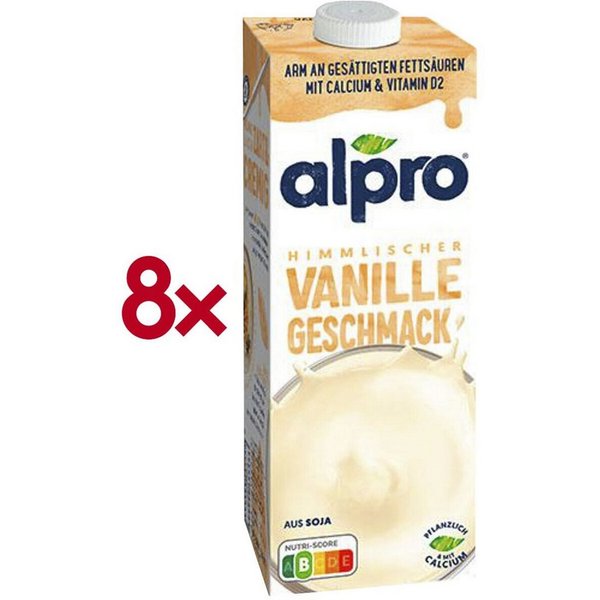 Alpro Pflanzenmilch Vanille, 8x 1 Liter Sojadrink