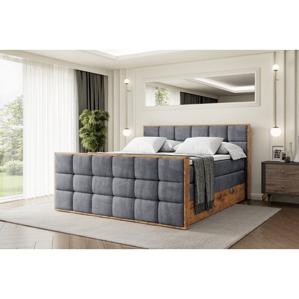 ALTDECOR Boxspringbett LOLLI2-Z KING (Multipocket-Matratze H4, H3 Matratze Bonellfederung, Topper, Kopfteil), Doppelbett mit Fußteil