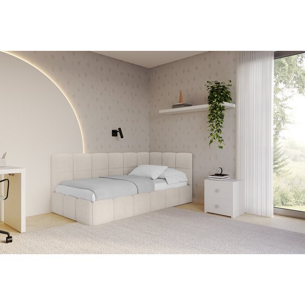 ALTDECOR Jugendbett LIVY (Jugendbett mit Bettkasten und Lattenrost, Polsterbett ohne Matratze), Einzelbett mit Stauraum, Bett mit Kopfteil