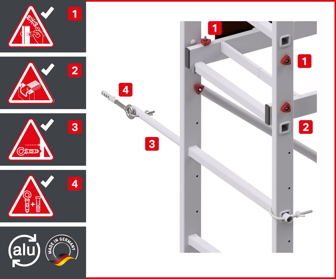 ALTEC Aluminium Arbeitsgerüst AluCombine 3.0, Alu Standgerüst mit Traverse & Wandanker, maximale Arbeitshöhe 7 Meter – Bild 3 von 5