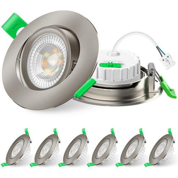 ALUSSO LED Einbauleuchte 6er-Set, ED-Einbau-Spot, 6W, 3CCT, schwenkbar, Ø76/25mm, 3000K/4000K/6500K, 540lm, nickel