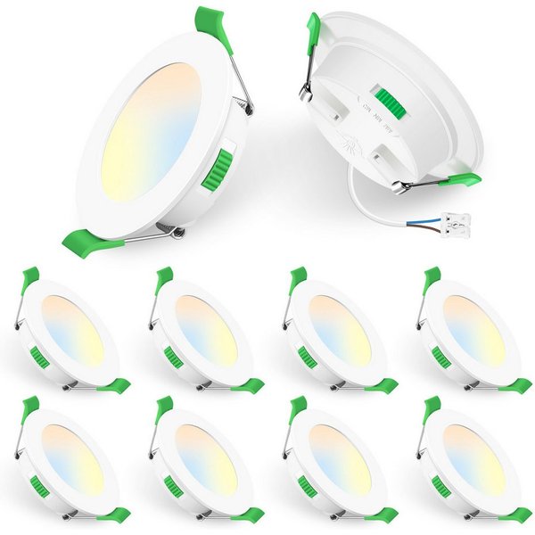 ALUSSO LED Einbaustrahler 10er-Set, 230 V, 68-78 mm, Dimmbar, 5 W, ultraflach, 460 Lm, Warmweiß 3000 K, Neutralweiß 4000 K, Kaltweiß 6500 K, Weiß