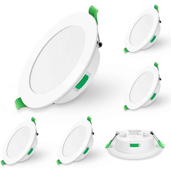 ALUSSO LED Einbaustrahler 6er-Set, Decken Leuchte, Flach Strahler für Bad, Wohnzimmer, 230V, 5W, 72-85 mm, Rund, Weiß