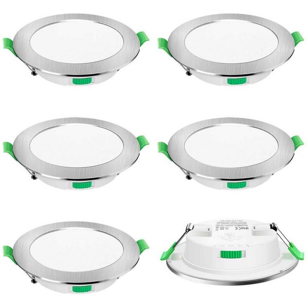 ALUSSO LED Einbaustrahler 6er-Set, Decken Leuchte, Flach Strahler für Bad, Wohnzimmer, 230V, 10W, 125-135 mm, Rund, Nickel