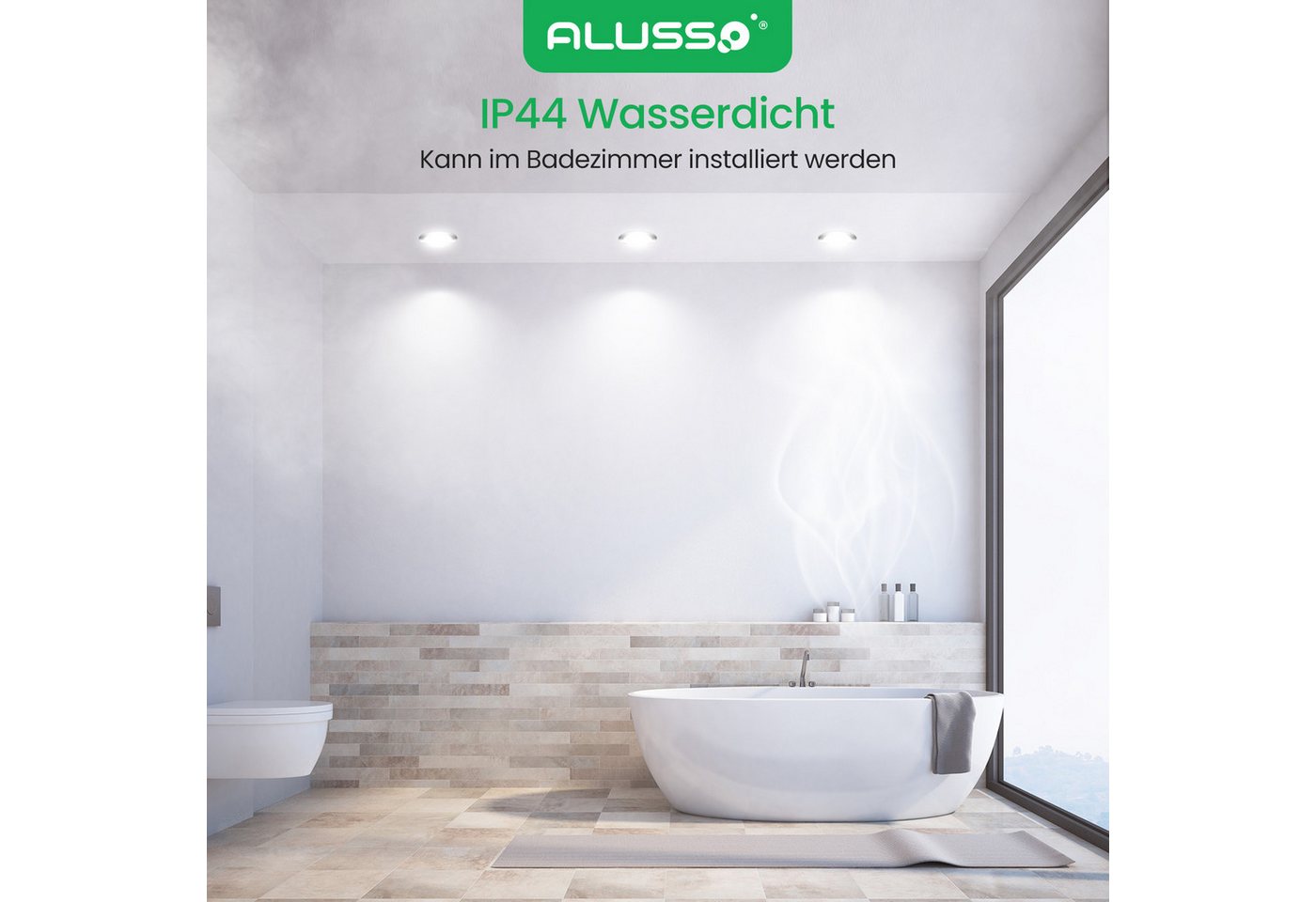 ALUSSO LED Einbaustrahler 6er-Set, Decken Leuchte, Flach Strahler für Bad, Wohnzimmer, 230V, 10W, 125-135 mm, Rund, Nickel – Bild 5 von 5