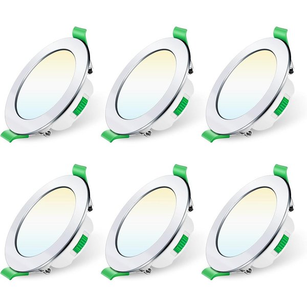 ALUSSO LED Einbaustrahler 6er-Set, 7W Decken Leuchte, 68mm Flach Strahler Dimmbar Spot, Helligkeit von 10 % bis 100 %, Rund, Chrom