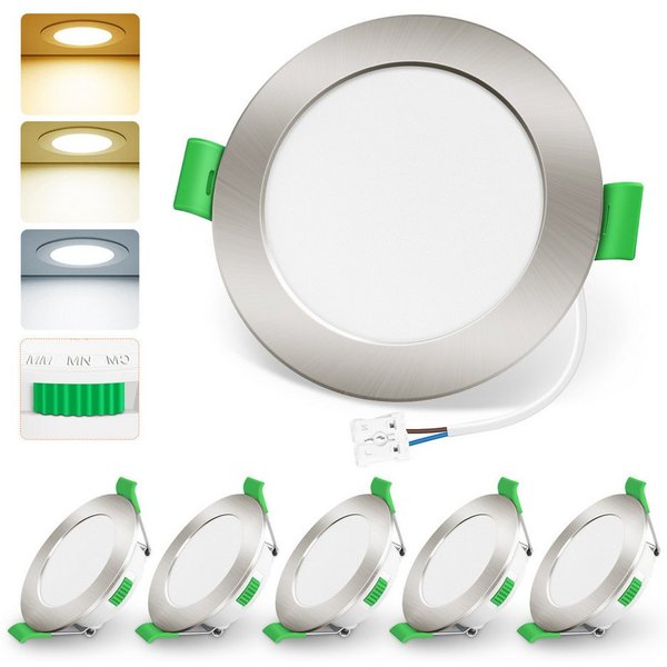 ALUSSO LED Einbaustrahler 6er-Set, Decken Leuchte, Flach Strahler für Bad, Wohnzimmer, 230V, 4W, 55-68 mm, Rund, Nickel