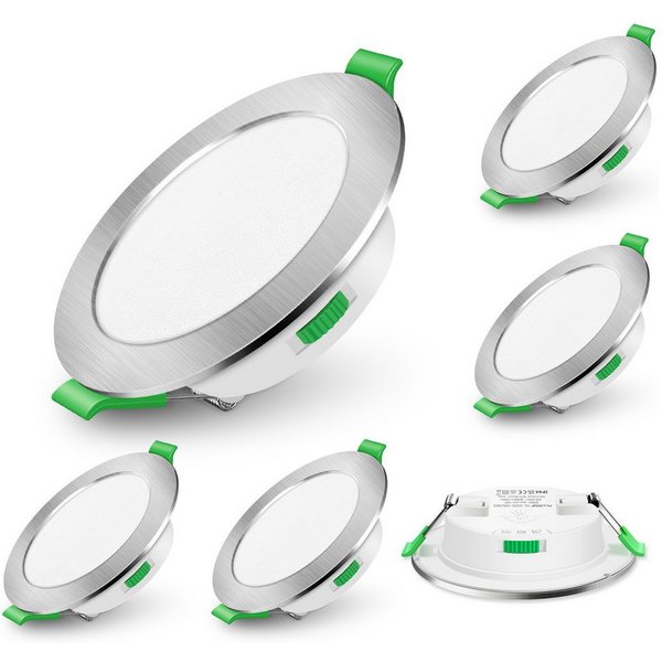 ALUSSO LED Einbaustrahler 6er-Set, Decken Leuchte, Flach Strahler für Bad, Wohnzimmer, 230V, 5W, 72-85 mm, Rund, Nickel