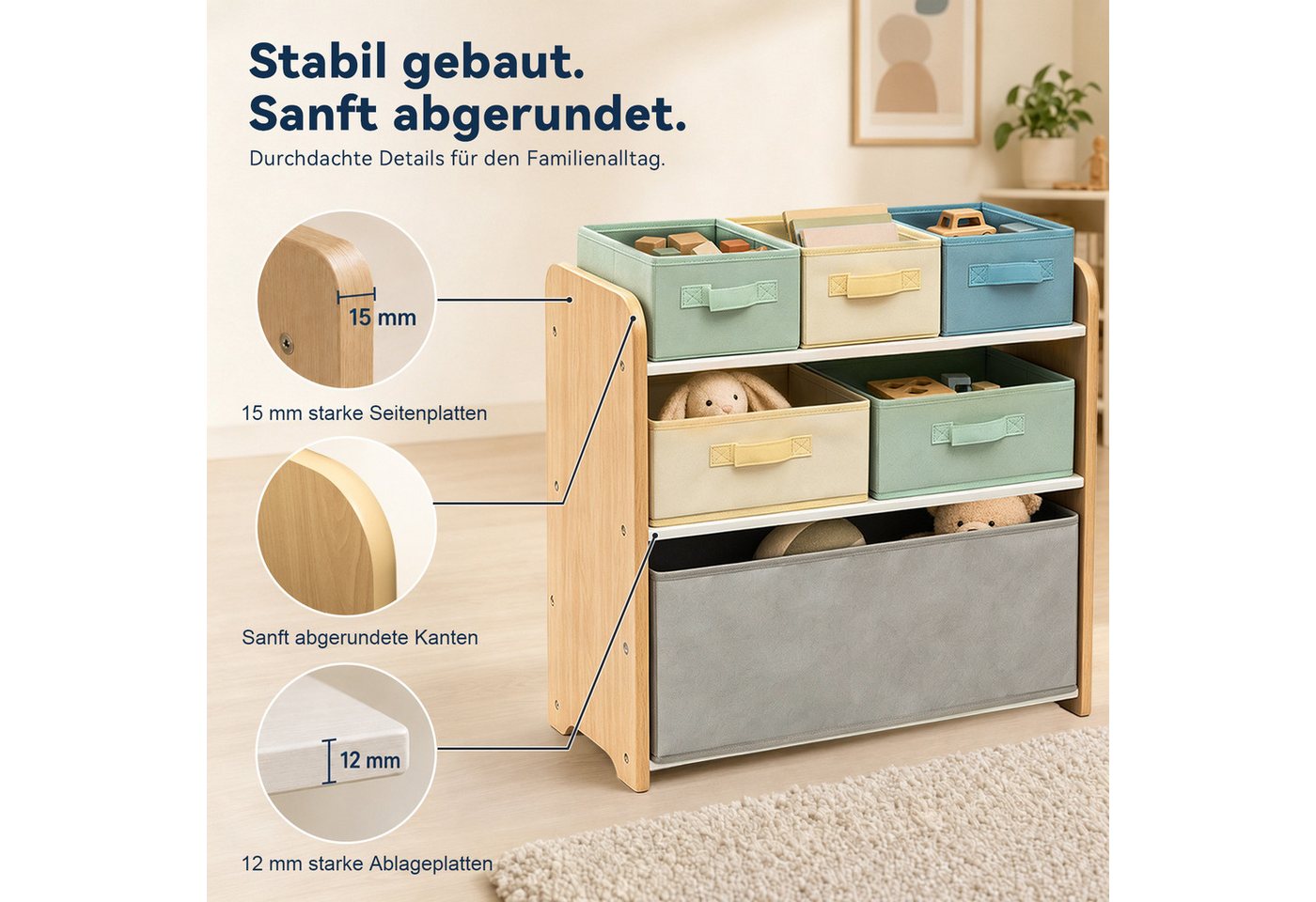 ALVIX Kinderregal NESTA 6, Packung, 6 herausnehmbare Stoffboxen in 3 Größen – Bild 2 von 5