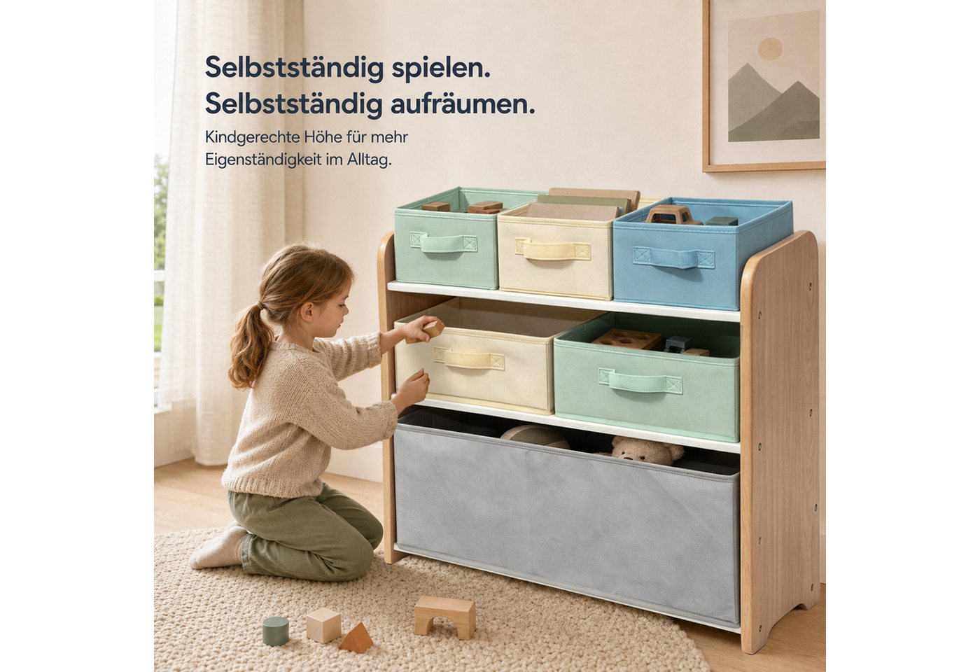 ALVIX Kinderregal NESTA 6, Packung, 6 herausnehmbare Stoffboxen in 3 Größen – Bild 4 von 5