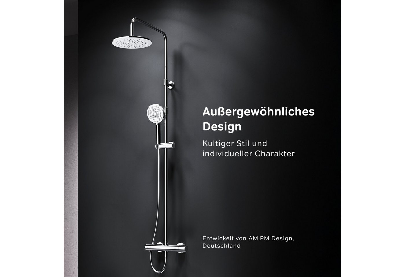 AM.PM Duschsystem PLAY mit Thermostat Ø 25 cm Regendusche & Handbrause Duscharmatur, Höhe 146 cm, 5 Strahlart(en), Brause Dusch-Komplettset mit Duschsäule, Air- – Bild 4 von 5