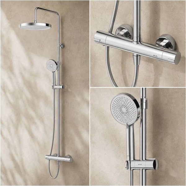 AM.PM Duschsystem PLAY mit Thermostat Ø 30 cm Regendusche & Handbrause Duscharmatur, Höhe 146 cm, 5 Strahlart(en), Brause Dusch-Komplettset, höhenverstellbare D