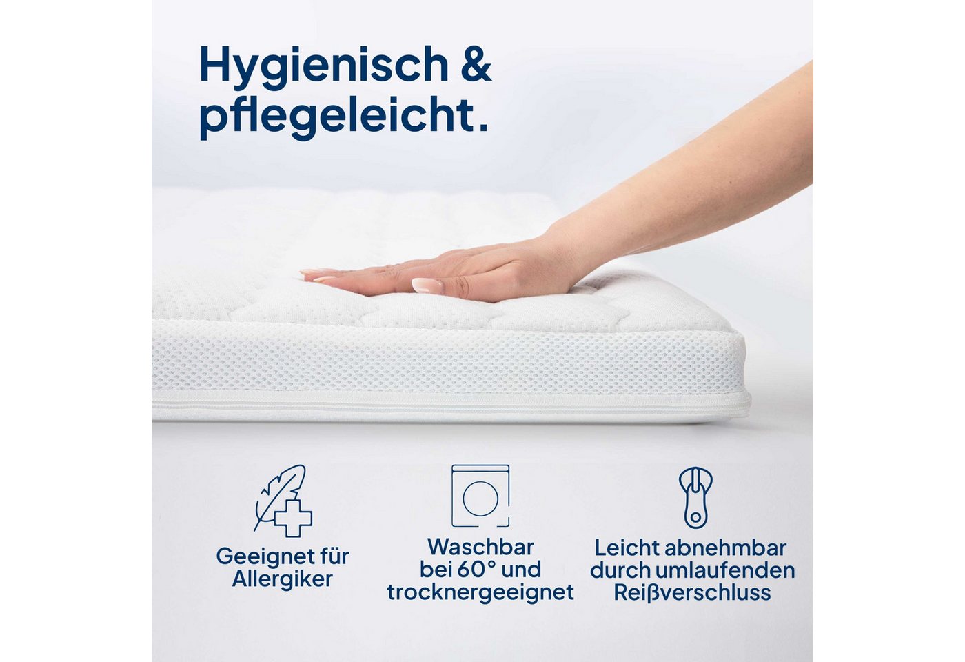 AM Qualitätsmatratzen, Topper Bezug, Atmungsaktiver TENCEL™ Lyocell Topperbezug mit Reißverschluss, 6 cm hoch, TENCEL™ Lyocell, 80x200 cm – Bild 4 von 5