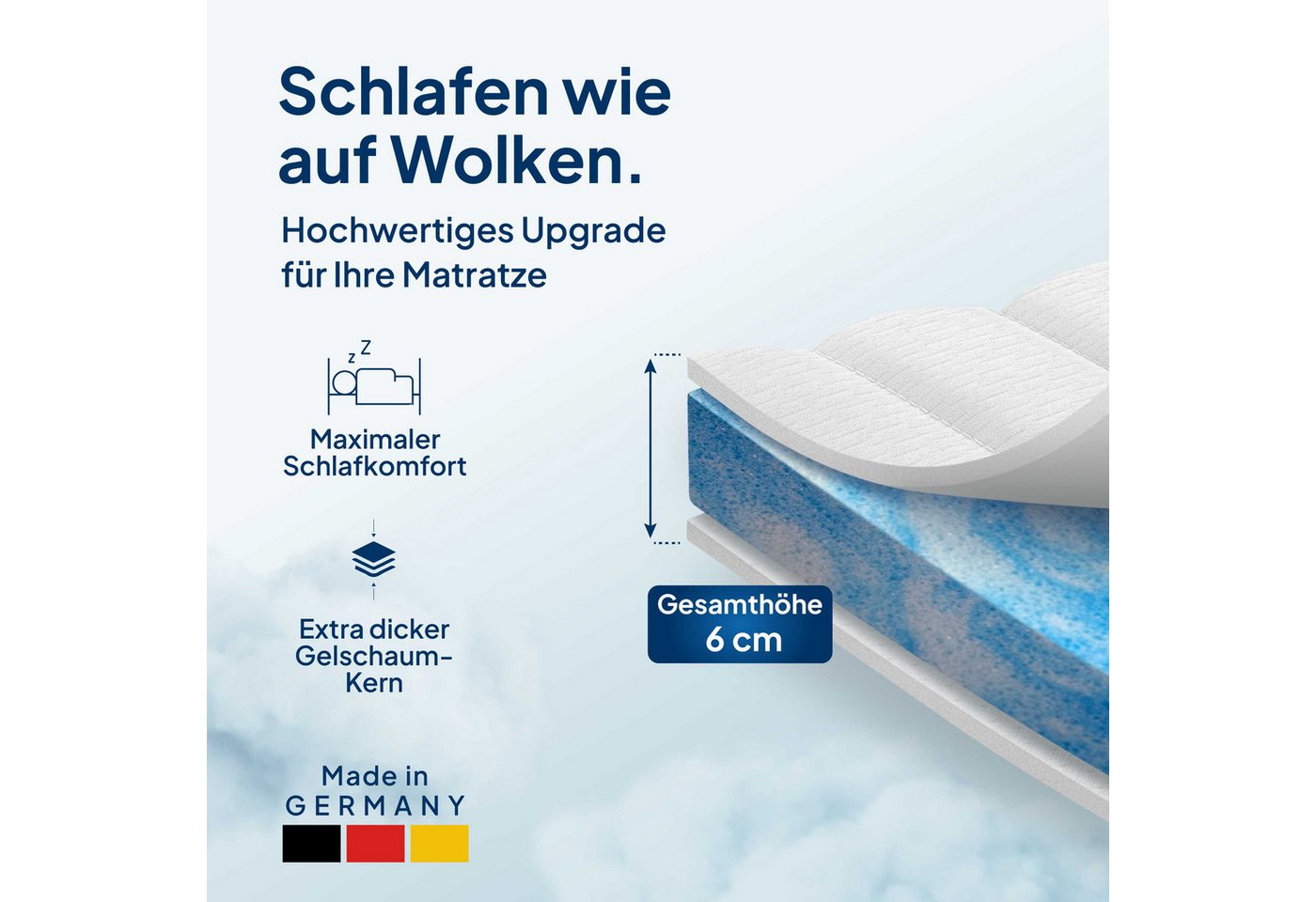 AM Qualitätsmatratzen, Topper für Boxspringbetten H2, Gelschaum-Topper mit 4-seitiger Reißverschluss, 6 cm hoch, Gelschaum, 80x200 cm – Bild 2 von 5
